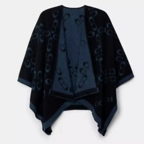 Coach Signature Poncho - Black/Midnight Navy - Picture 10 of 10